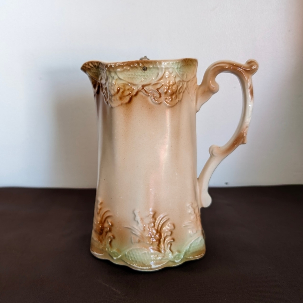 Tofts Antique Pitcher w/Pewter Lid, Victorian Pitcher, Shabby Chic Vase
